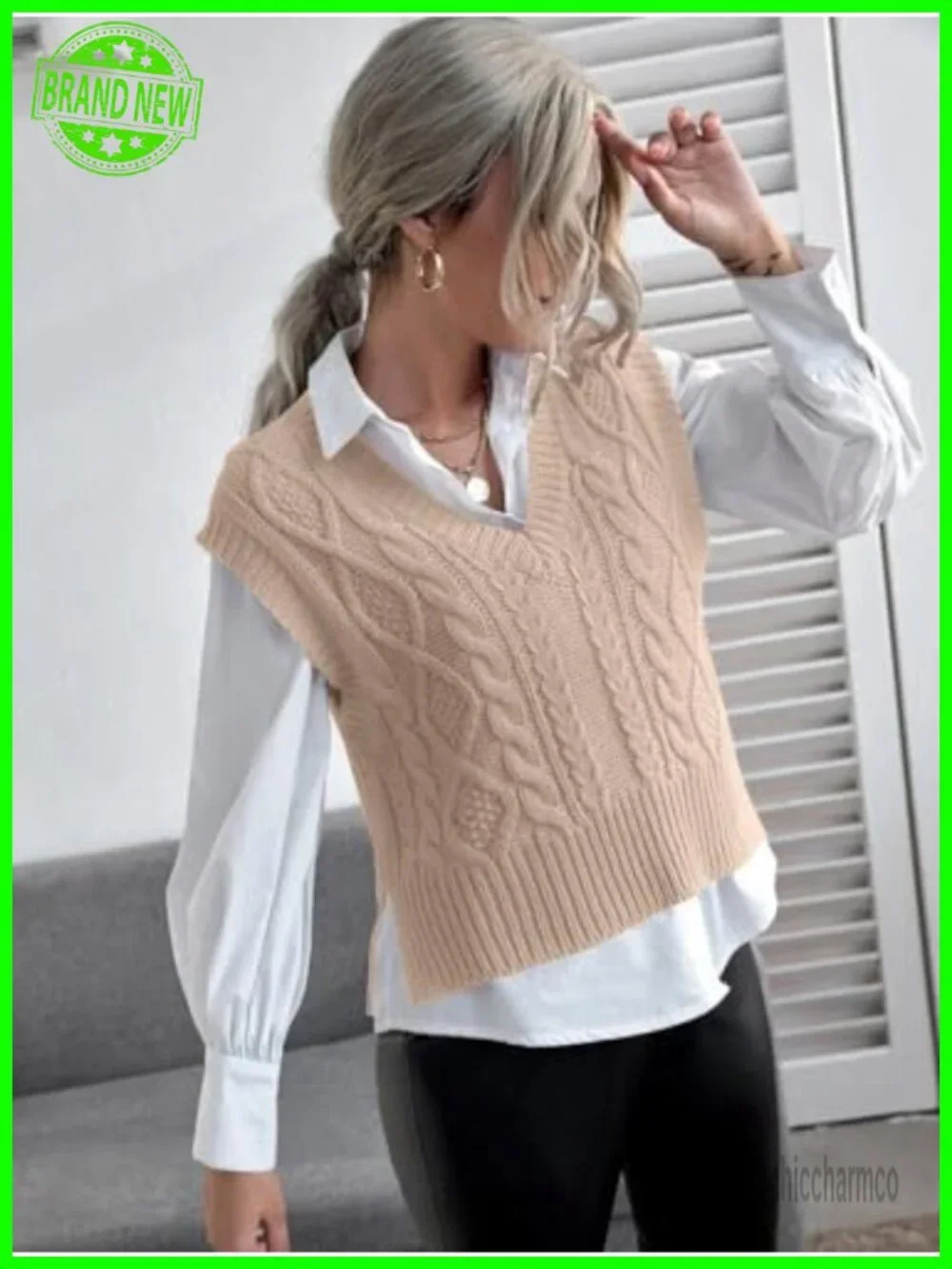 Women's V-Neck Sweater Vest Sleeveless Crop Pullover Knit Vest